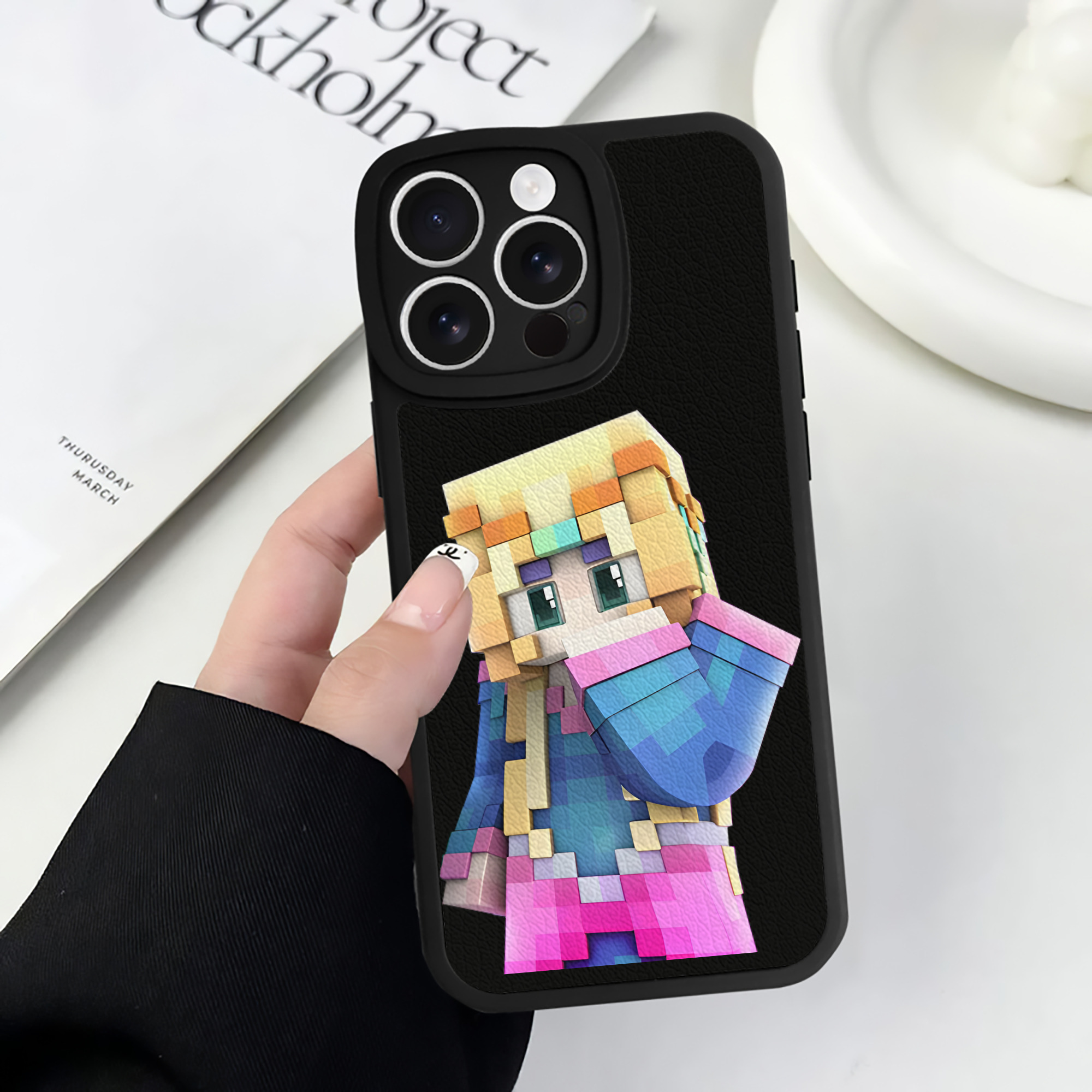 （画像用） マインクラフト ブロックの世界 Minecraft MC Block world 【iPhone 16シリーズ対応】シリコンスマホケース（レザー調） 材質：シリコン